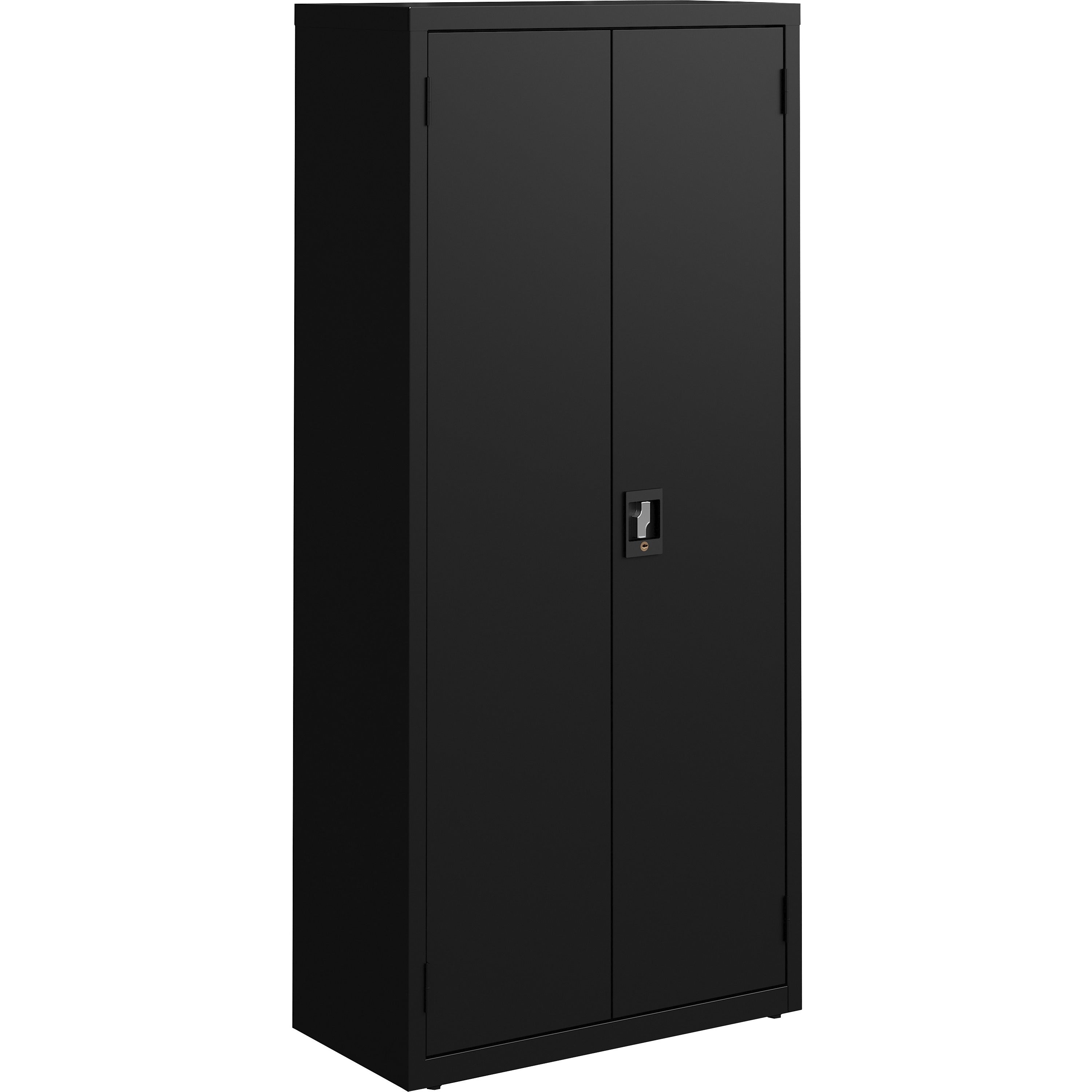 lorell-fortress-series-slimline-storage-cabinet-30-x-15-x-66-4-x-shelfves-720-lb-load-capacity-durable-welded-nonporous-surface-recessed-handle-removable-lock-locking-system-black-baked-enamel-steel-recycled_llr69830bk - 1