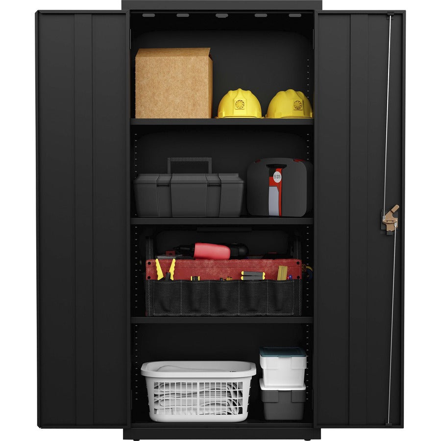 lorell-fortress-series-slimline-storage-cabinet-30-x-15-x-66-4-x-shelfves-720-lb-load-capacity-durable-welded-nonporous-surface-recessed-handle-removable-lock-locking-system-black-baked-enamel-steel-recycled_llr69830bk - 8