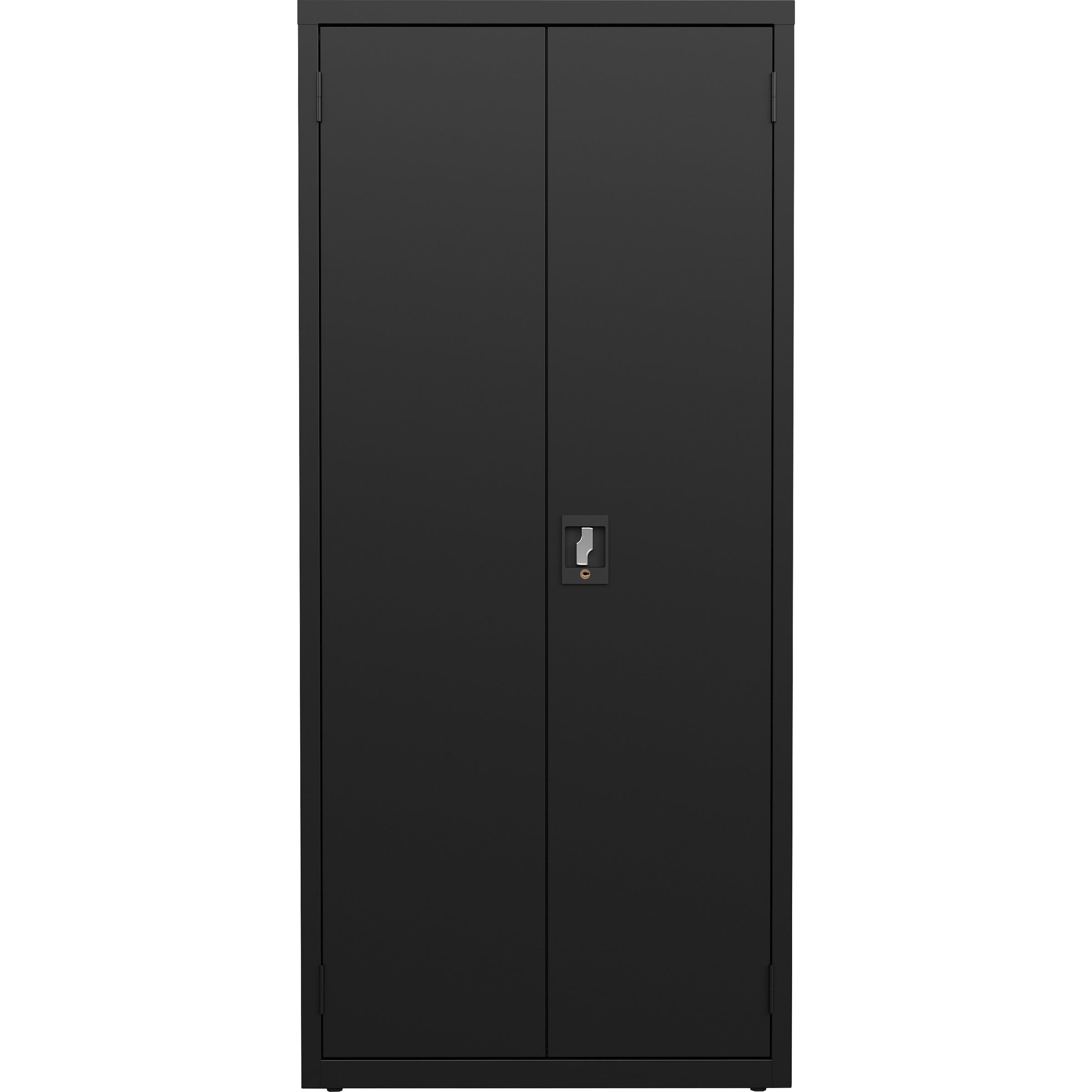 lorell-fortress-series-slimline-storage-cabinet-30-x-15-x-66-4-x-shelfves-720-lb-load-capacity-durable-welded-nonporous-surface-recessed-handle-removable-lock-locking-system-black-baked-enamel-steel-recycled_llr69830bk - 2