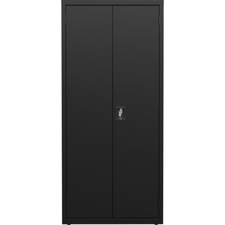 lorell-fortress-series-slimline-storage-cabinet-30-x-15-x-66-4-x-shelfves-720-lb-load-capacity-durable-welded-nonporous-surface-recessed-handle-removable-lock-locking-system-black-baked-enamel-steel-recycled_llr69830bk - 2