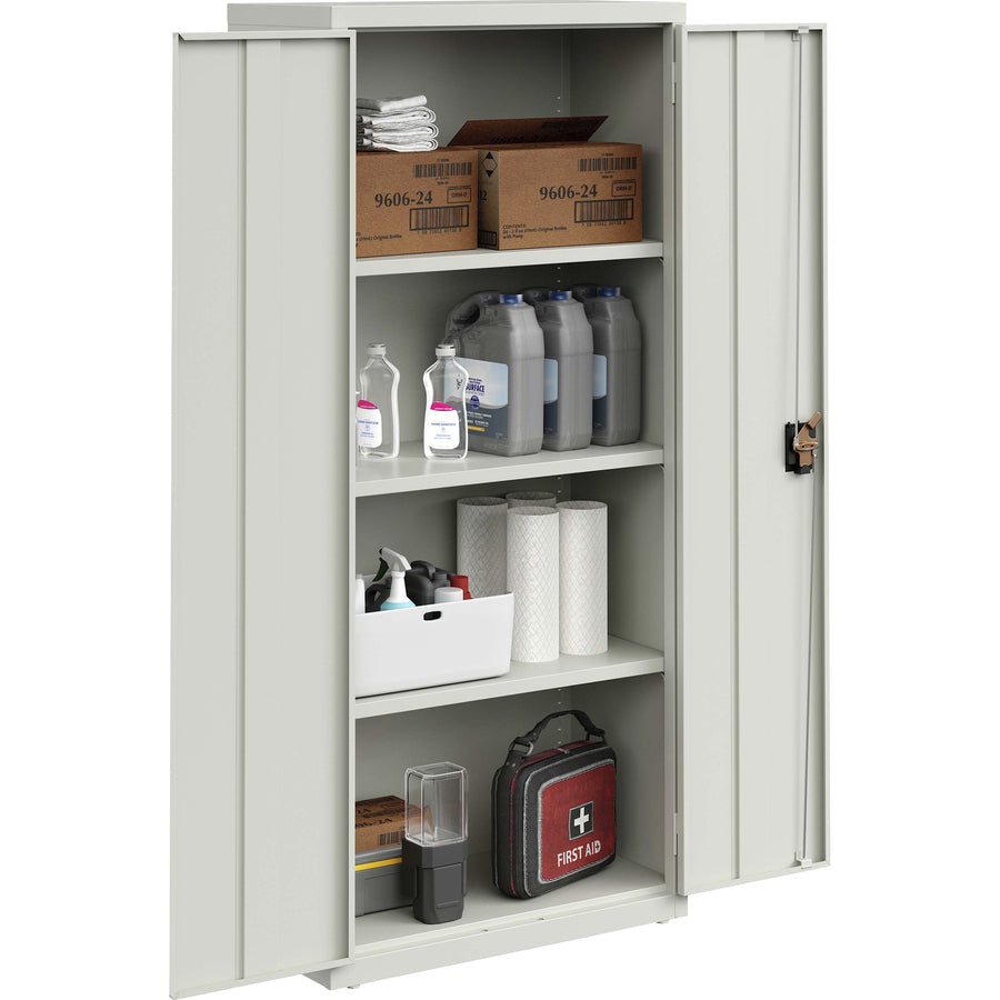 lorell-fortress-series-slimline-storage-cabinet-30-x-15-x-66-4-x-shelfves-720-lb-load-capacity-durable-welded-nonporous-surface-recessed-handle-removable-lock-locking-system-light-gray-baked-enamel-steel-recycled_llr69830lgy - 5