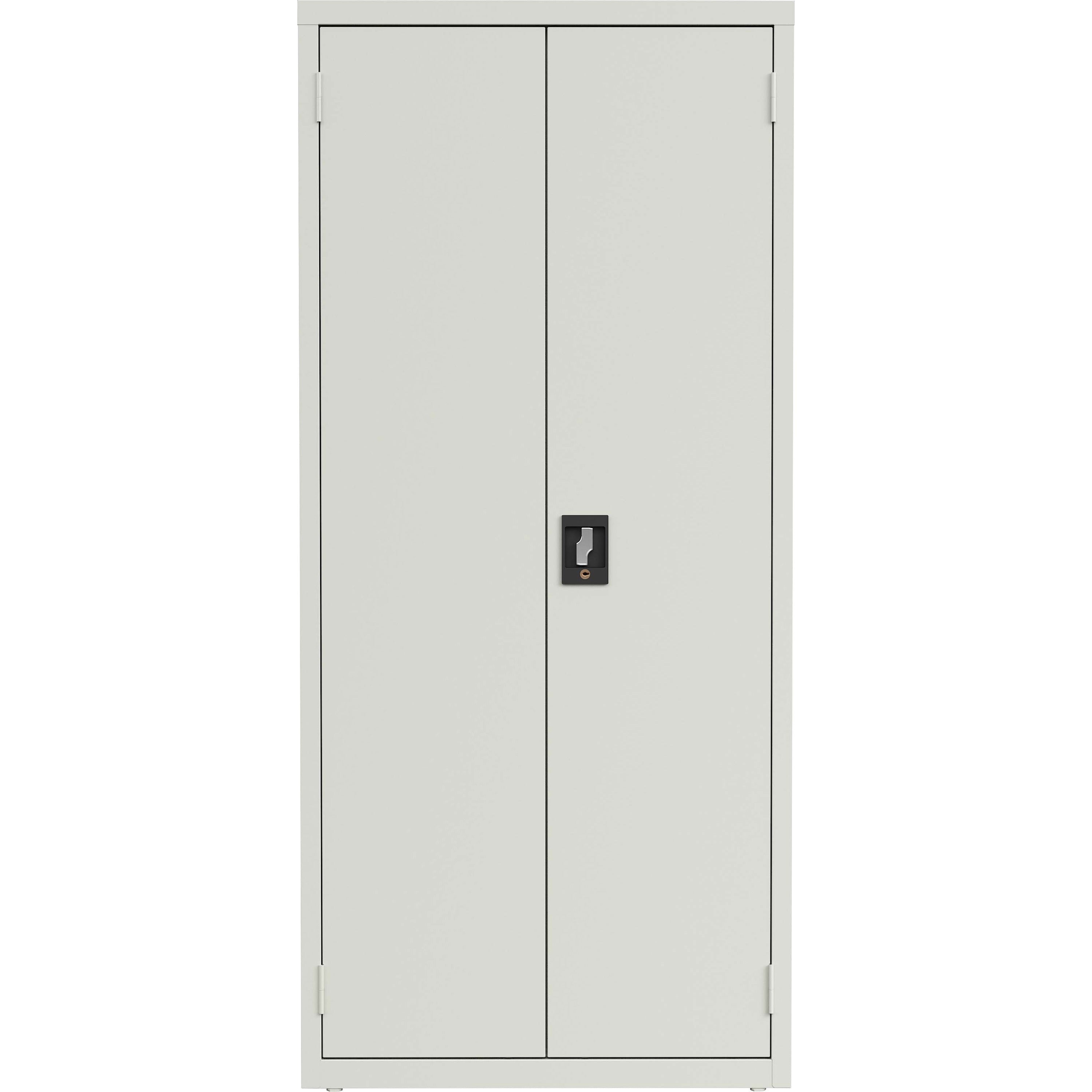 lorell-fortress-series-slimline-storage-cabinet-30-x-15-x-66-4-x-shelfves-720-lb-load-capacity-durable-welded-nonporous-surface-recessed-handle-removable-lock-locking-system-light-gray-baked-enamel-steel-recycled_llr69830lgy - 2