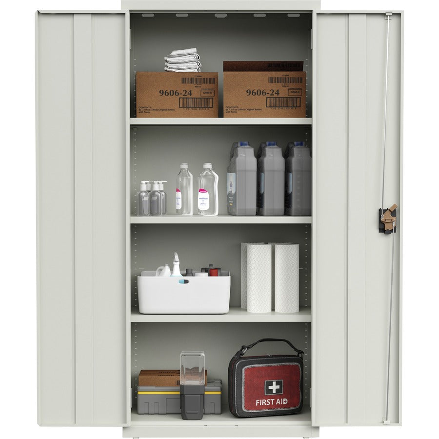 Lorell Fortress Series Slimline Storage Cabinet - 30" x 15" x 66" - 4 x Shelf(ves) - 720 lb Load Capacity - Durable, Welded, Nonporous Surface, Recessed Handle, Removable Lock, Locking System - Light Gray - Baked Enamel - Steel - Recycled