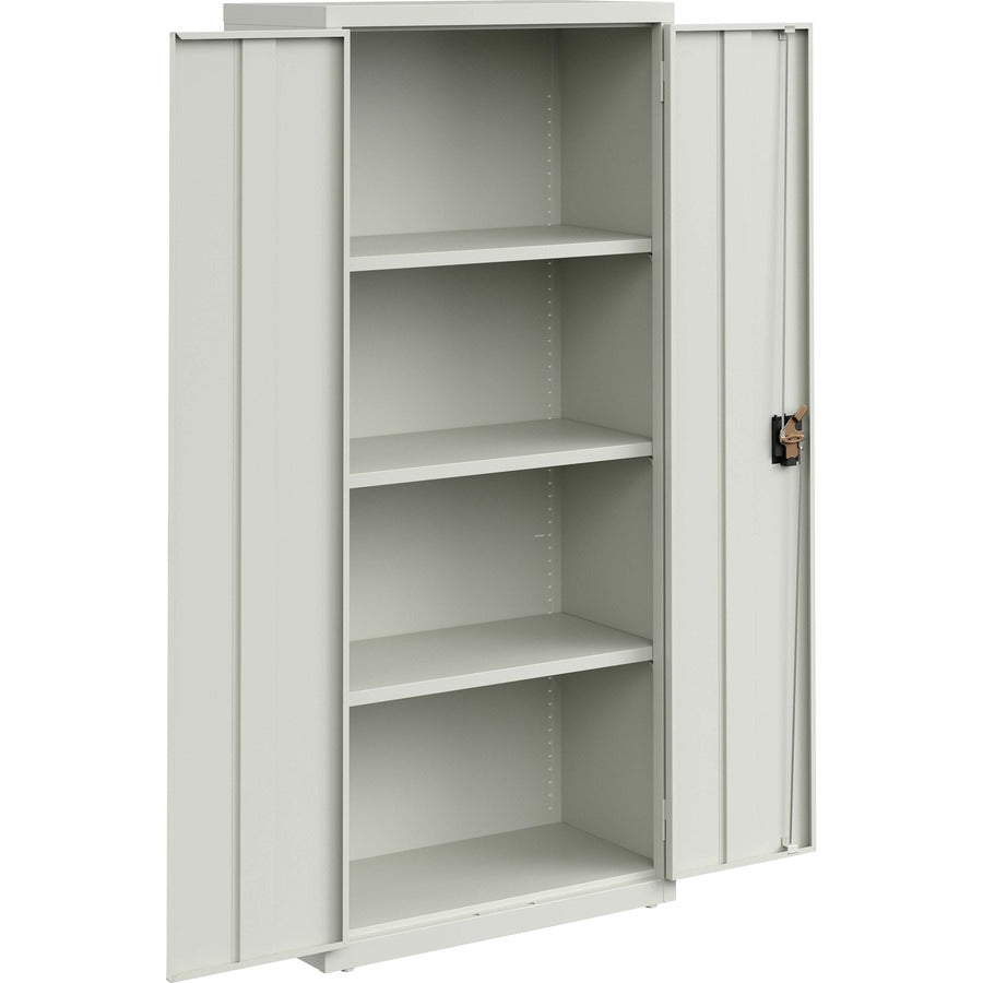 Lorell Fortress Series Slimline Storage Cabinet - 30" x 15" x 66" - 4 x Shelf(ves) - 720 lb Load Capacity - Durable, Welded, Nonporous Surface, Recessed Handle, Removable Lock, Locking System - Light Gray - Baked Enamel - Steel - Recycled