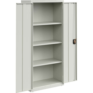Lorell Fortress Series Slimline Storage Cabinet - 30" x 15" x 66" - 4 x Shelf(ves) - 720 lb Load Capacity - Durable, Welded, Nonporous Surface, Recessed Handle, Removable Lock, Locking System - Light Gray - Baked Enamel - Steel - Recycled