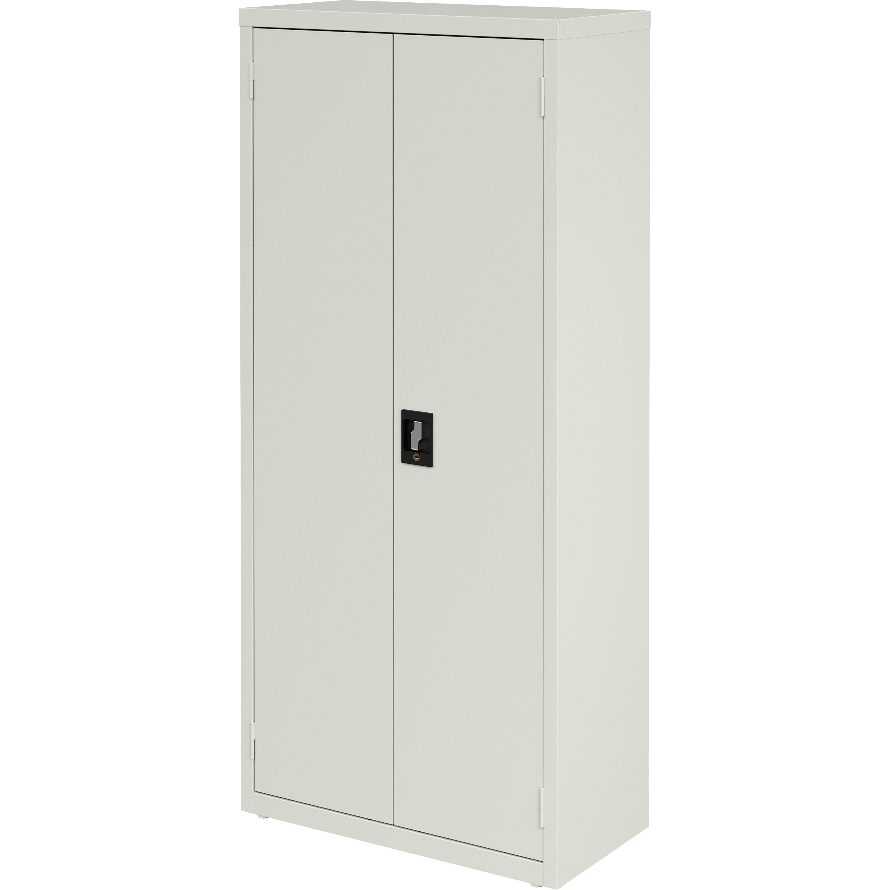 lorell-fortress-series-slimline-storage-cabinet-30-x-15-x-66-4-x-shelfves-720-lb-load-capacity-durable-welded-nonporous-surface-recessed-handle-removable-lock-locking-system-light-gray-baked-enamel-steel-recycled_llr69830lgy - 3