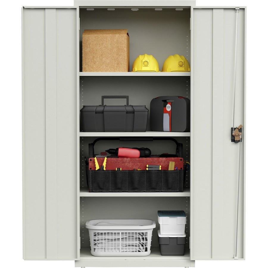 lorell-fortress-series-slimline-storage-cabinet-30-x-15-x-66-4-x-shelfves-720-lb-load-capacity-durable-welded-nonporous-surface-recessed-handle-removable-lock-locking-system-light-gray-baked-enamel-steel-recycled_llr69830lgy - 8