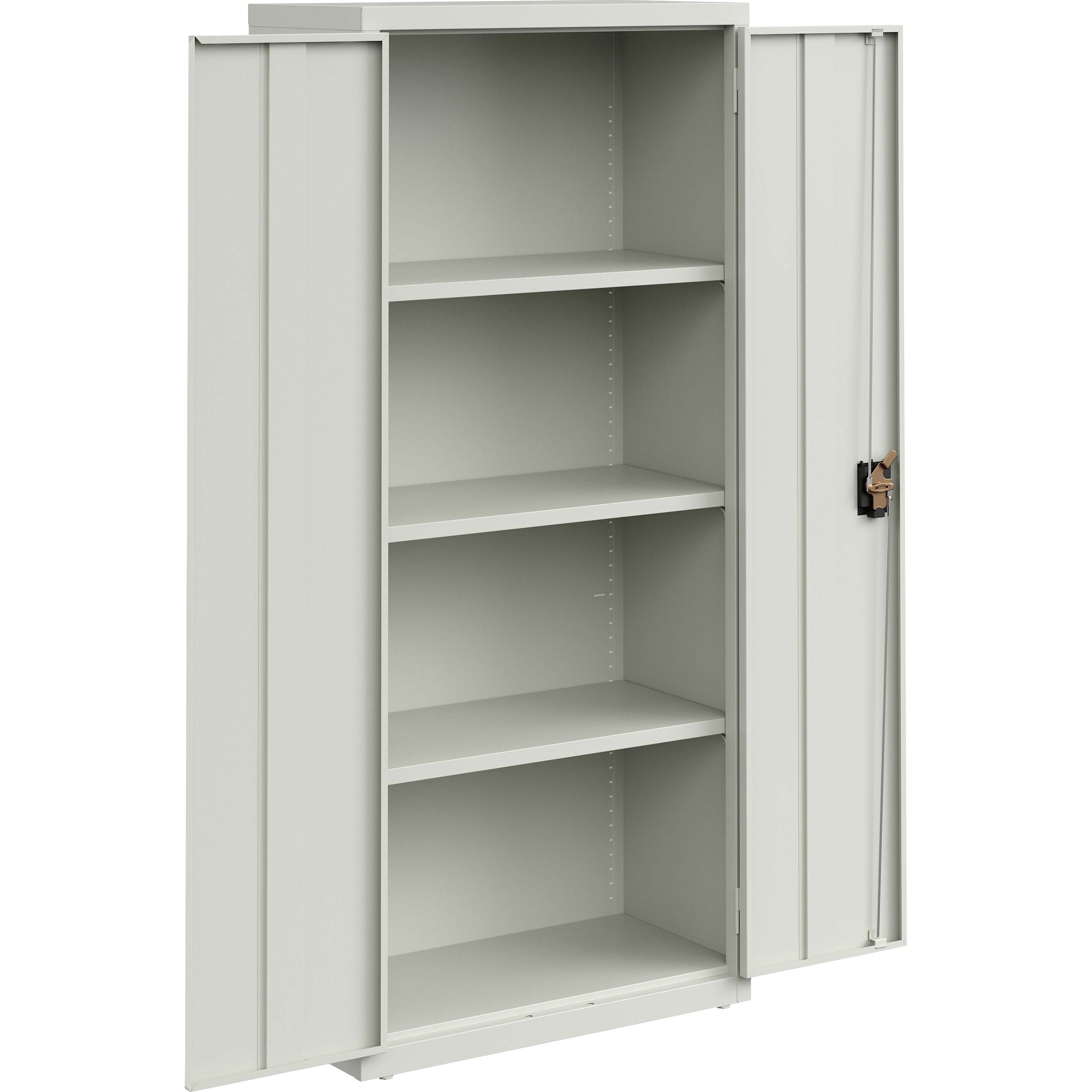 lorell-fortress-series-slimline-storage-cabinet-30-x-15-x-66-4-x-shelfves-720-lb-load-capacity-durable-welded-nonporous-surface-recessed-handle-removable-lock-locking-system-light-gray-baked-enamel-steel-recycled_llr69830lgy - 4