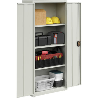Lorell Fortress Series Slimline Storage Cabinet - 30" x 15" x 66" - 4 x Shelf(ves) - 720 lb Load Capacity - Durable, Welded, Nonporous Surface, Recessed Handle, Removable Lock, Locking System - Light Gray - Baked Enamel - Steel - Recycled