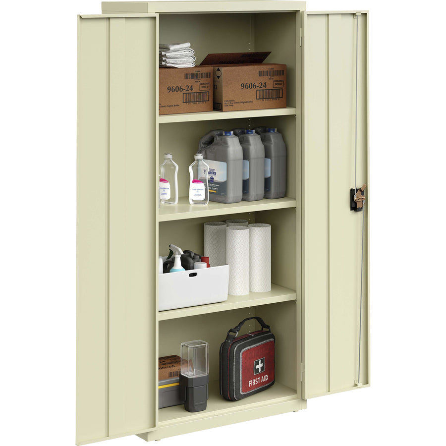 lorell-fortress-series-slimline-storage-cabinet-30-x-15-x-66-4-x-shelfves-720-lb-load-capacity-durable-welded-nonporous-surface-recessed-handle-removable-lock-locking-system-putty-baked-enamel-steel-recycled_llr69830pty - 5