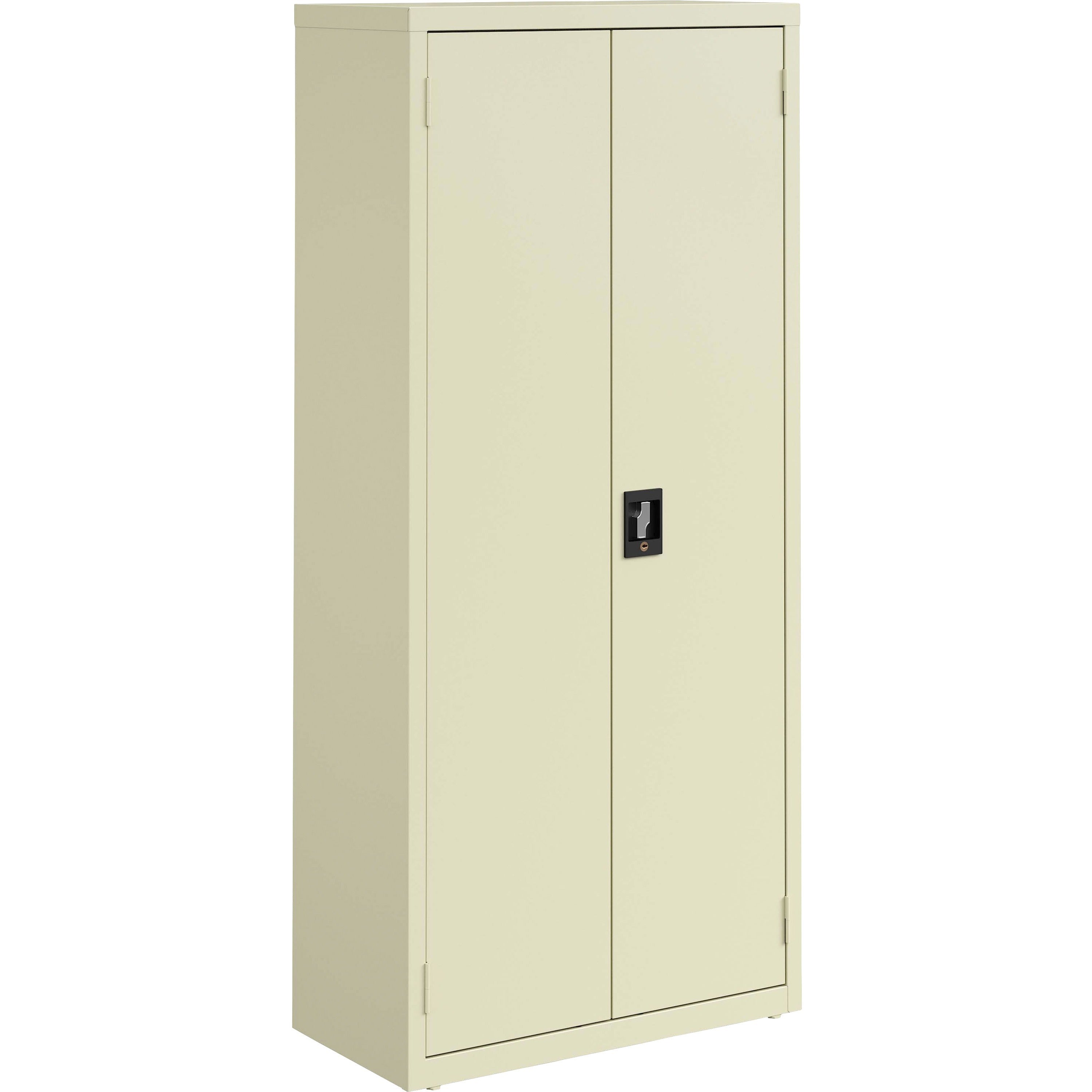 lorell-fortress-series-slimline-storage-cabinet-30-x-15-x-66-4-x-shelfves-720-lb-load-capacity-durable-welded-nonporous-surface-recessed-handle-removable-lock-locking-system-putty-baked-enamel-steel-recycled_llr69830pty - 1