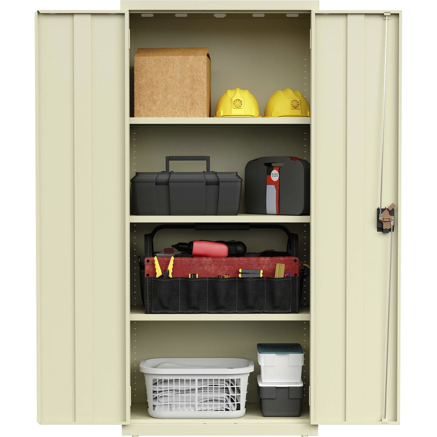 lorell-fortress-series-slimline-storage-cabinet-30-x-15-x-66-4-x-shelfves-720-lb-load-capacity-durable-welded-nonporous-surface-recessed-handle-removable-lock-locking-system-putty-baked-enamel-steel-recycled_llr69830pty - 8