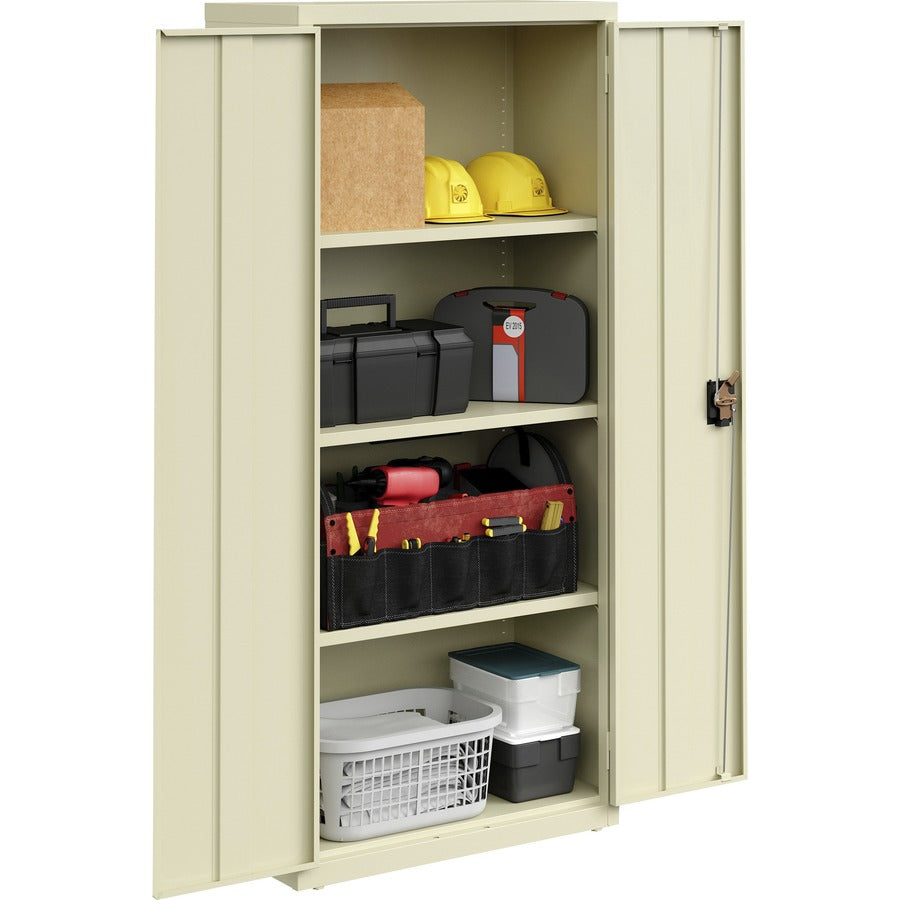 Lorell Fortress Series Slimline Storage Cabinet - 30" x 15" x 66" - 4 x Shelf(ves) - 720 lb Load Capacity - Durable, Welded, Nonporous Surface, Recessed Handle, Removable Lock, Locking System - Putty - Baked Enamel - Steel - Recycled
