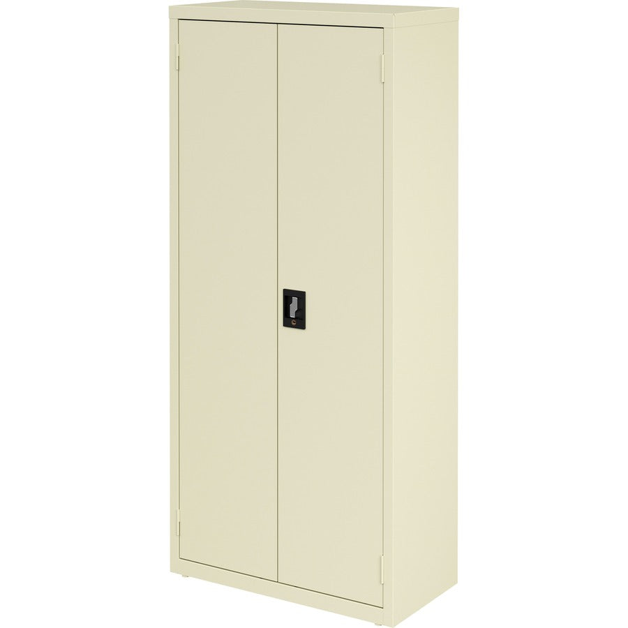 Lorell Fortress Series Slimline Storage Cabinet - 30" x 15" x 66" - 4 x Shelf(ves) - 720 lb Load Capacity - Durable, Welded, Nonporous Surface, Recessed Handle, Removable Lock, Locking System - Putty - Baked Enamel - Steel - Recycled