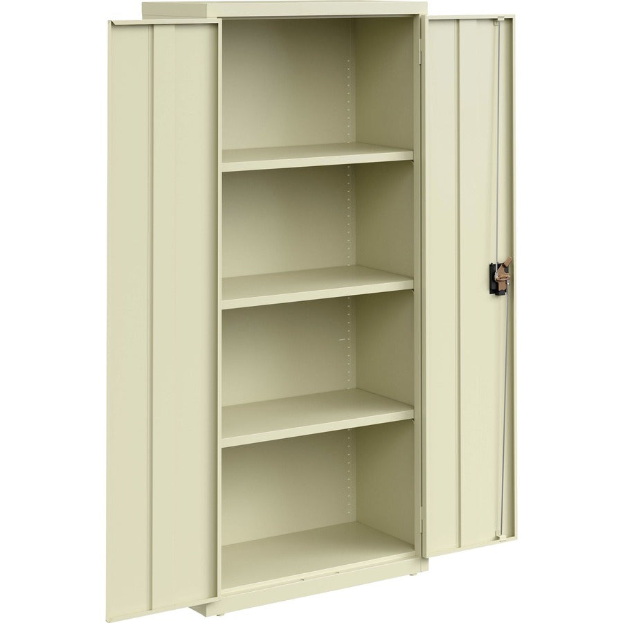 Lorell Fortress Series Slimline Storage Cabinet - 30" x 15" x 66" - 4 x Shelf(ves) - 720 lb Load Capacity - Durable, Welded, Nonporous Surface, Recessed Handle, Removable Lock, Locking System - Putty - Baked Enamel - Steel - Recycled