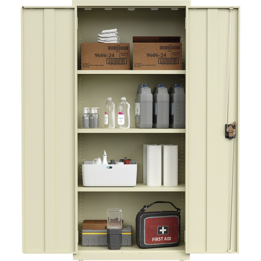 Lorell Fortress Series Slimline Storage Cabinet - 30" x 15" x 66" - 4 x Shelf(ves) - 720 lb Load Capacity - Durable, Welded, Nonporous Surface, Recessed Handle, Removable Lock, Locking System - Putty - Baked Enamel - Steel - Recycled