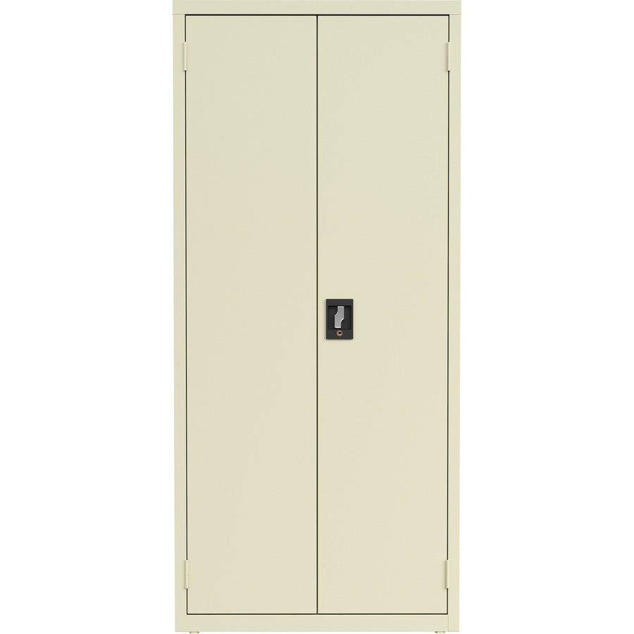 Lorell Fortress Series Slimline Storage Cabinet - 30" x 15" x 66" - 4 x Shelf(ves) - 720 lb Load Capacity - Durable, Welded, Nonporous Surface, Recessed Handle, Removable Lock, Locking System - Putty - Baked Enamel - Steel - Recycled