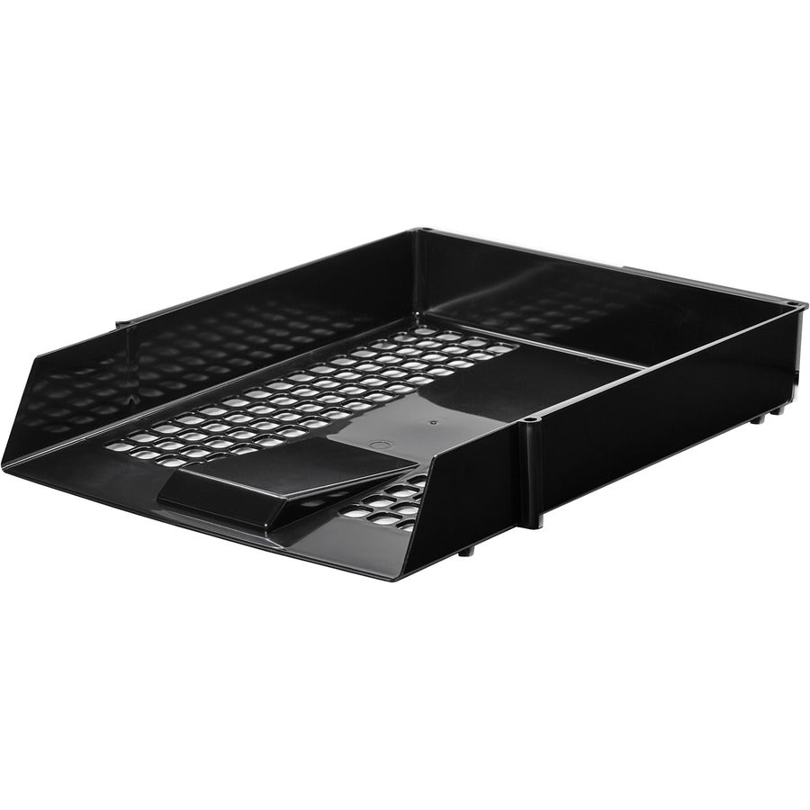 Deflecto AntiMicrobial Industrial Front-Load Tray - 2.4" Height x 10.8" Width x 13.8" DepthDesktop - Antimicrobial, Lightweight, Mildew Resistant, Front Loading - Black - Polystyrene