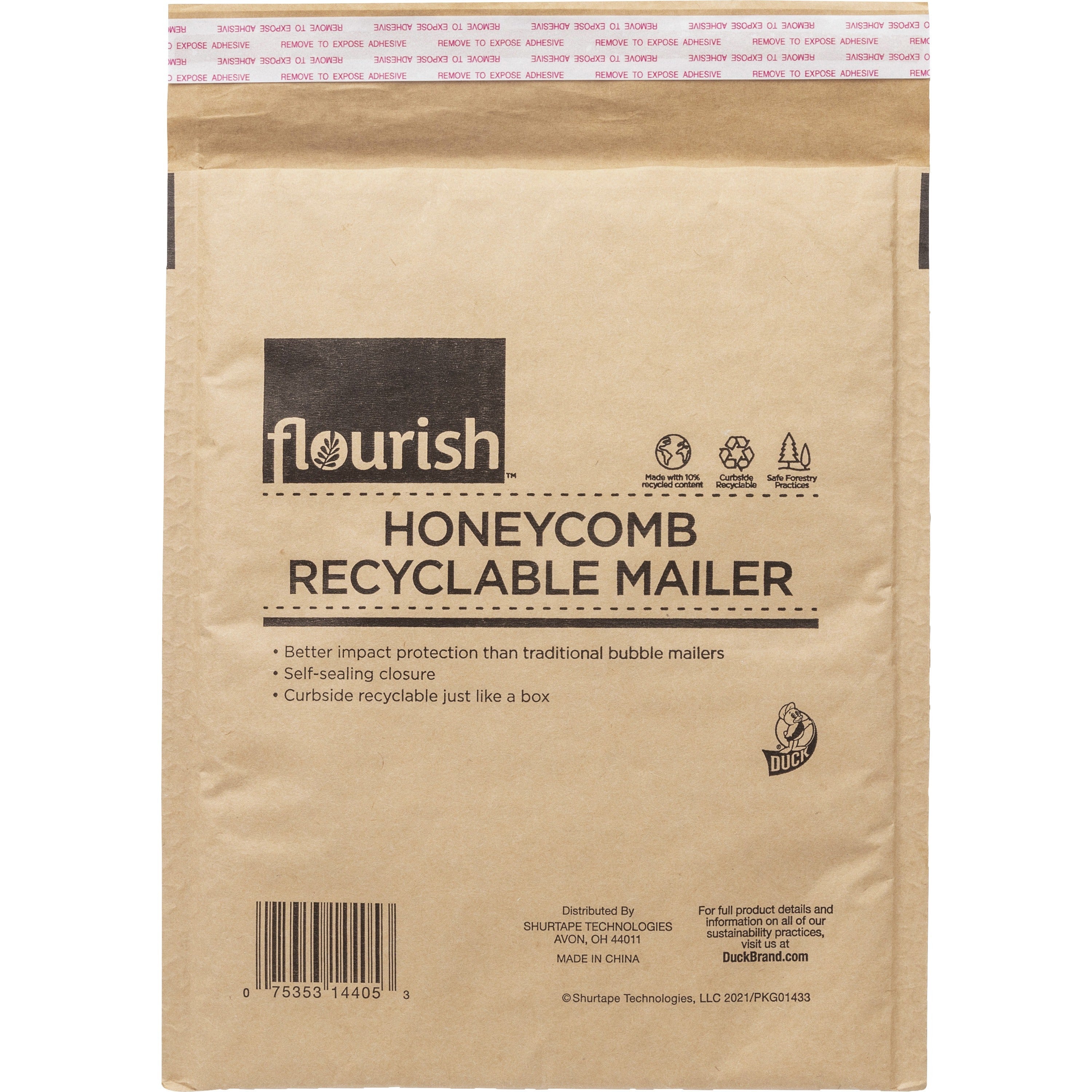 duck-brand-flourish-honeycomb-recyclable-mailers-mailing-shipping-8-4-5-width-x-10-45-64-length-seal-1-each-brown_duc287432 - 1