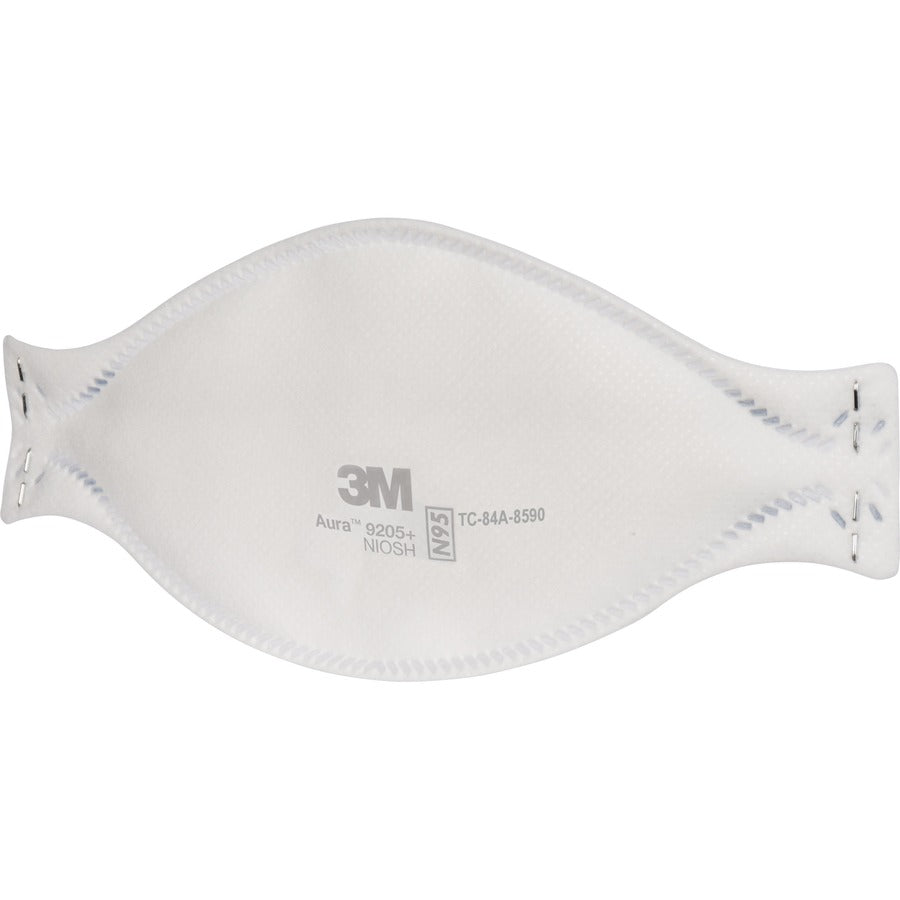 3M Aura N95 Particulate Respirator 9205 - Recommended for: Face - Adult Size - Airborne Particle, Dust, Contaminant, Fog Protection - White - Lightweight, Soft, Comfortable, Adjustable Nose Clip, Disposable, Advanced Electret Media - 10 / Pack