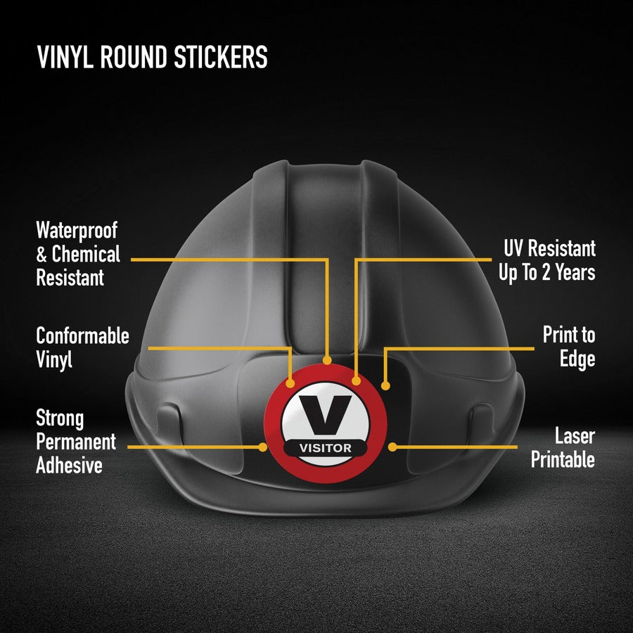 Avery Printable Hard Hat/Helmet Vinyl Stickers - Round Shape - Full-Bleed Design - Printable, Water Proof, Fade Resistant, UV Coated, Permanent Adhesive, Water Resistant, Durable, Chemical Resistant, Abrasion Resistant - 2" Diameter - White - Vi - 8
