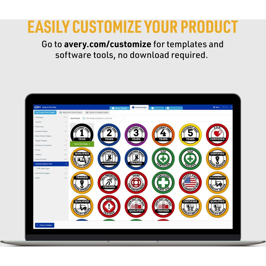 Avery Printable Hard Hat/Helmet Vinyl Stickers - Rectangle Shape - Full-Bleed Design - Printable, Water Proof, Fade Resistant, UV Coated, Permanent Adhesive, Water Resistant, Durable, Chemical Resistant, Abrasion Resistant - 1" Height x 2" Width - 5