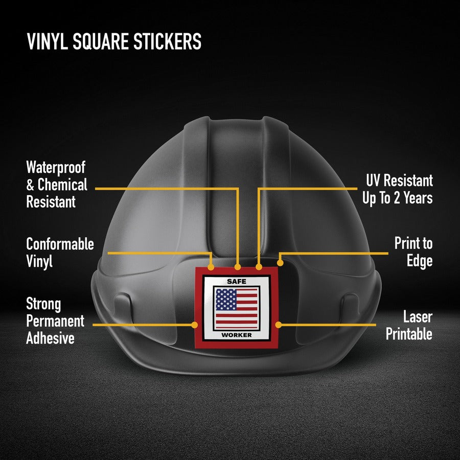 Avery Printable Hard Hat/Helmet Vinyl Stickers - Square Shape - Full-Bleed Design - Printable, Water Proof, Fade Resistant, UV Coated, Permanent Adhesive, Water Resistant, Durable, Chemical Resistant, Abrasion Resistant - 2" Height x 2" Width - - 6