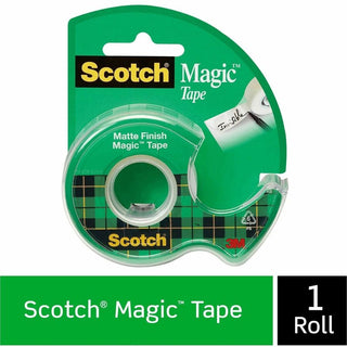 Scotch Magic Matte Finish Tape - 25 ft Length x 0.75" Width - 1" Core - Adhesive Backing - Dispenser Included - Handheld Dispenser - 12 / Box - Clear
