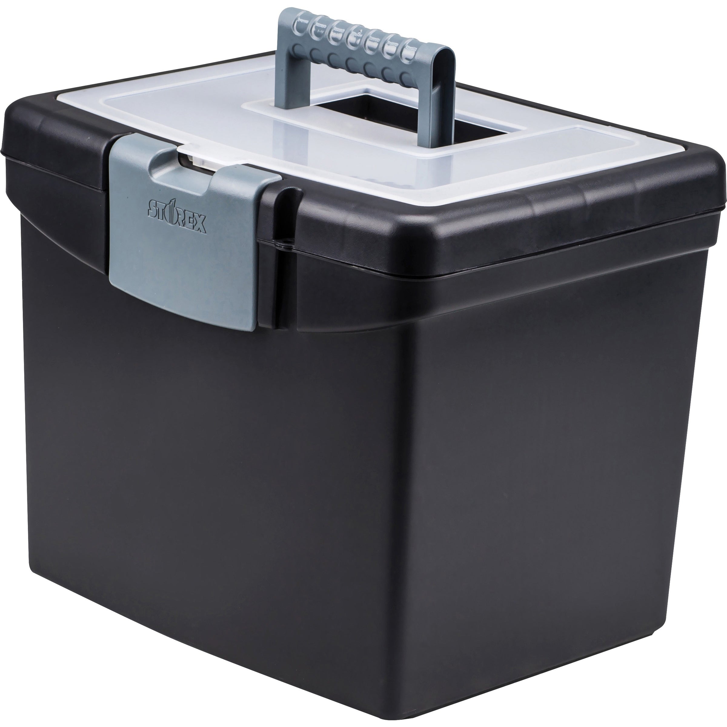 Portable File Box with Large Organizer Lid, Letter Files, 13.25" x 10.88" x 11", Black