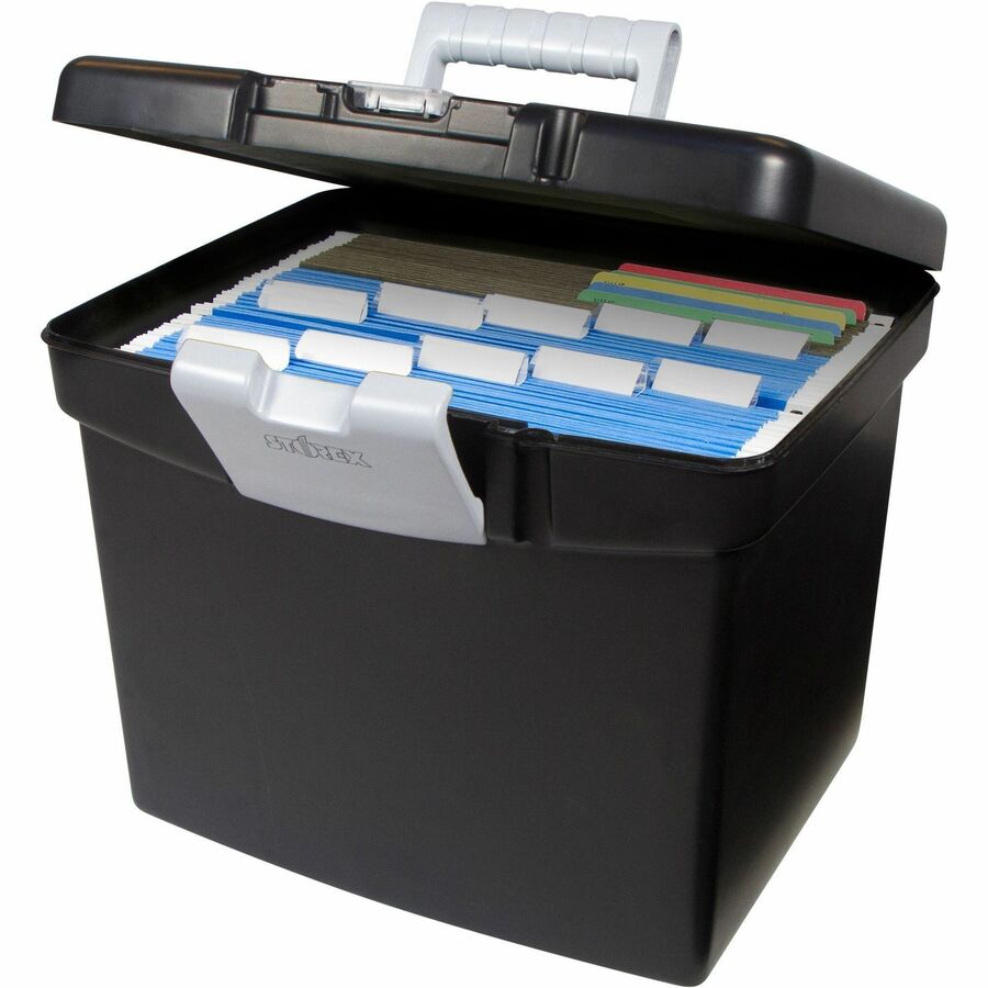 Portable File Box with Large Organizer Lid, Letter Files, 13.25" x 10.88" x 11", Black