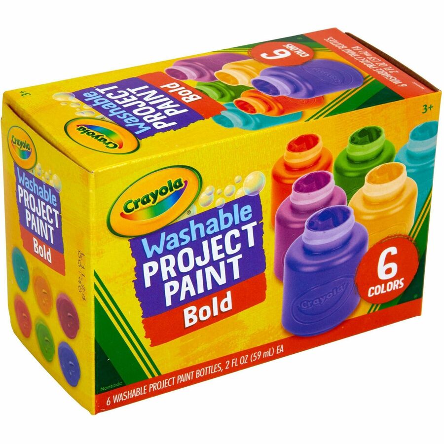 Crayola Washable Project Paint - 6 / Pack - Yellow, Green, Yellow Orange, Red Orange, Fuchsia, Blue, Violet, Teal
