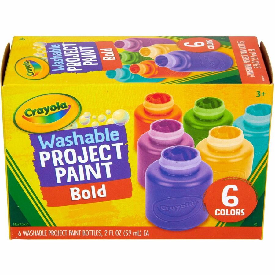 Crayola Washable Project Paint - 6 / Pack - Yellow, Green, Yellow Orange, Red Orange, Fuchsia, Blue, Violet, Teal