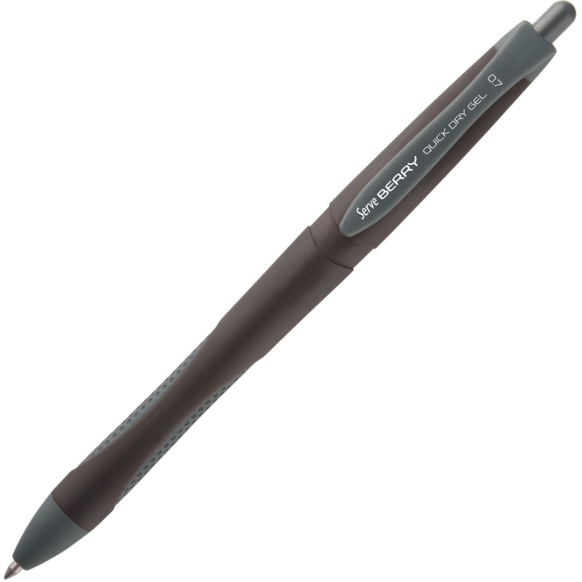 serve-berry-quick-dry-gel-ink-pen-medium-pen-point-07-mm-pen-point-size-retractable-black-gel-based-ink-black-barrel-1-each_srvbrgel0712sy - 1