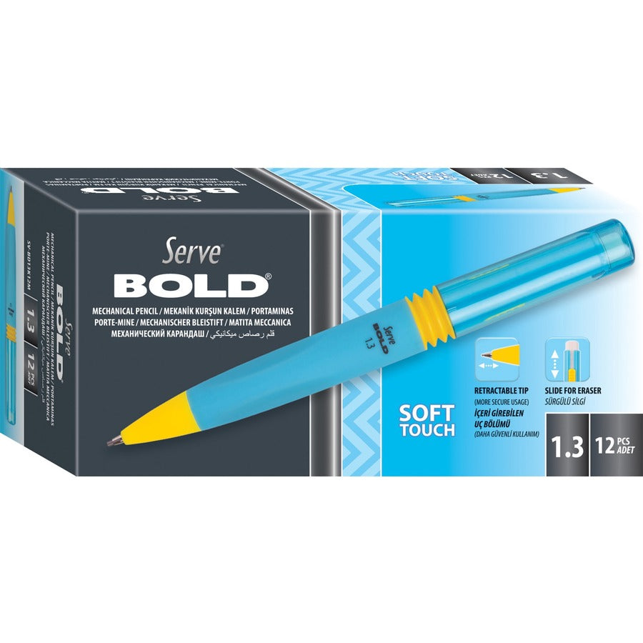 serve-bold-mechanical-pencil-13-mm-lead-diameter-bold-point-black-lead-blue-plastic-barrel-1-each_srvbd13k12m - 2