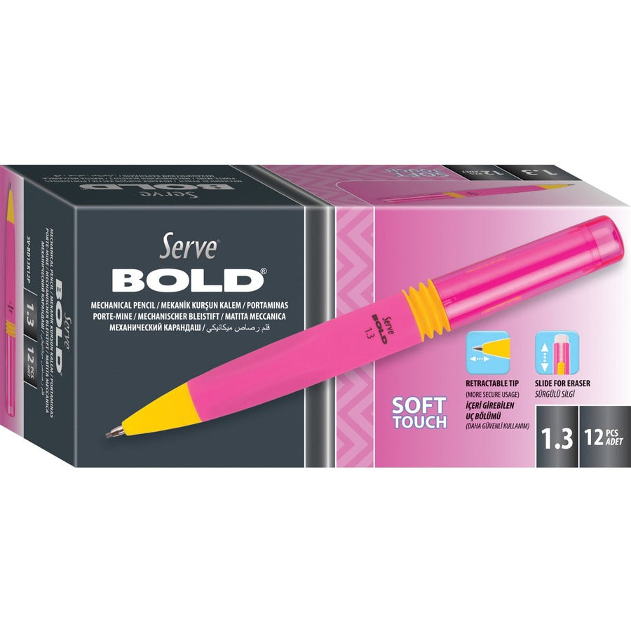 serve-bold-mechanical-pencil-13-mm-lead-diameter-bold-point-black-lead-pink-plastic-barrel-1-each_srvbd13k12p - 2