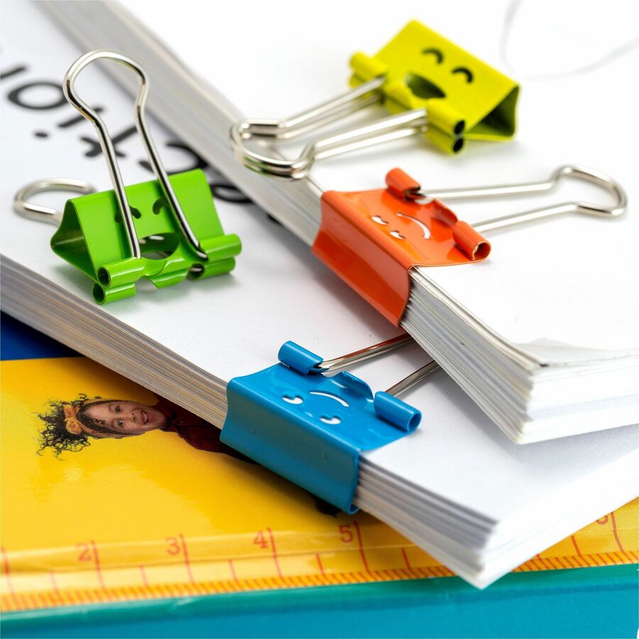 officemate-smiling-faces-binder-clips-small-29-length-x-08-width-038-size-capacity-foldable-removable-handle-42-bag-green-red-white-yellow_oic31090 - 4