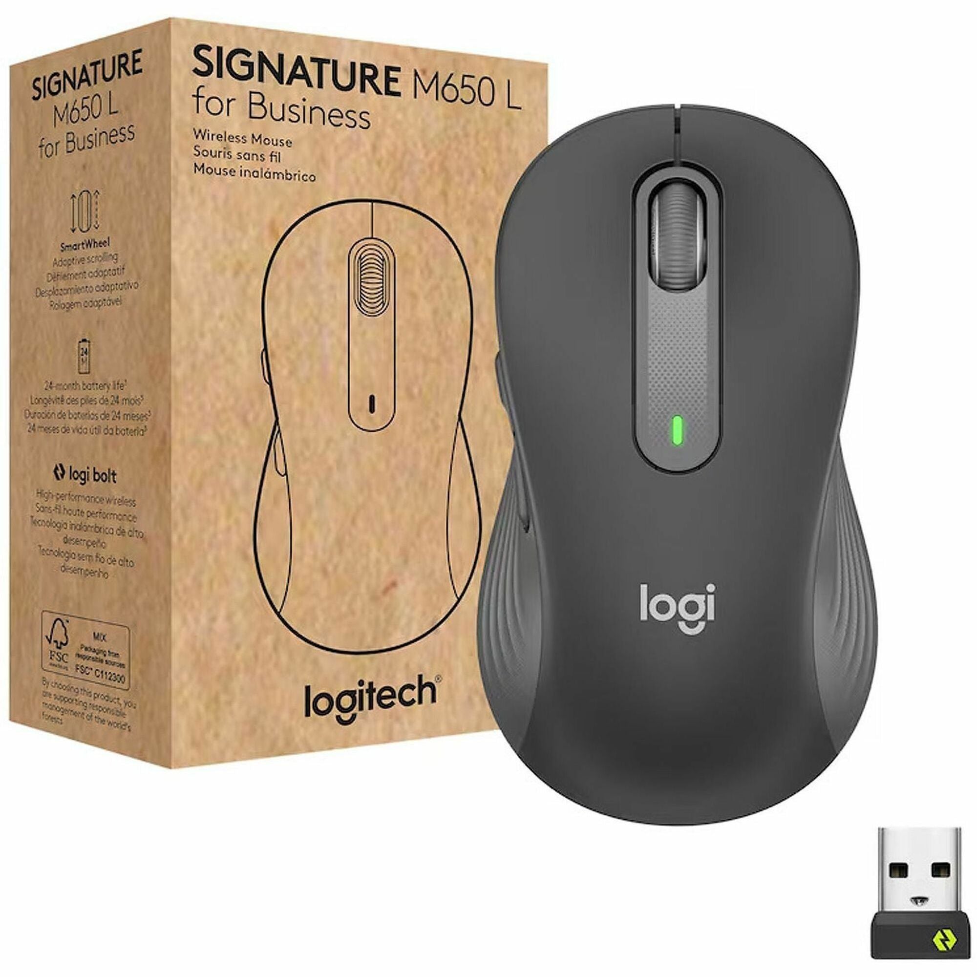 Signature M650 for Business Wireless Mouse, Medium, 2.4 GHz Frequency, 33 ft Wireless Range, Right Hand Use, Graphite