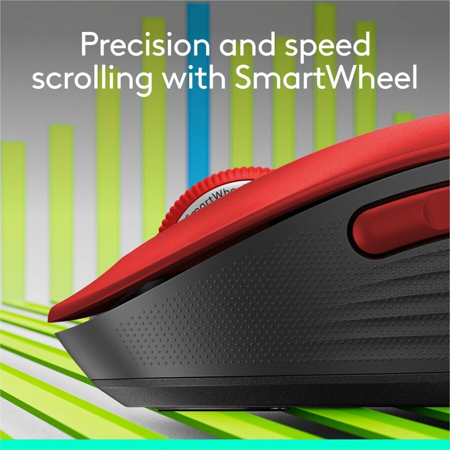 Signature M650 Wireless Mouse, Large, 2.4 GHz Frequency, 33 ft Wireless Range, Right Hand Use, Red