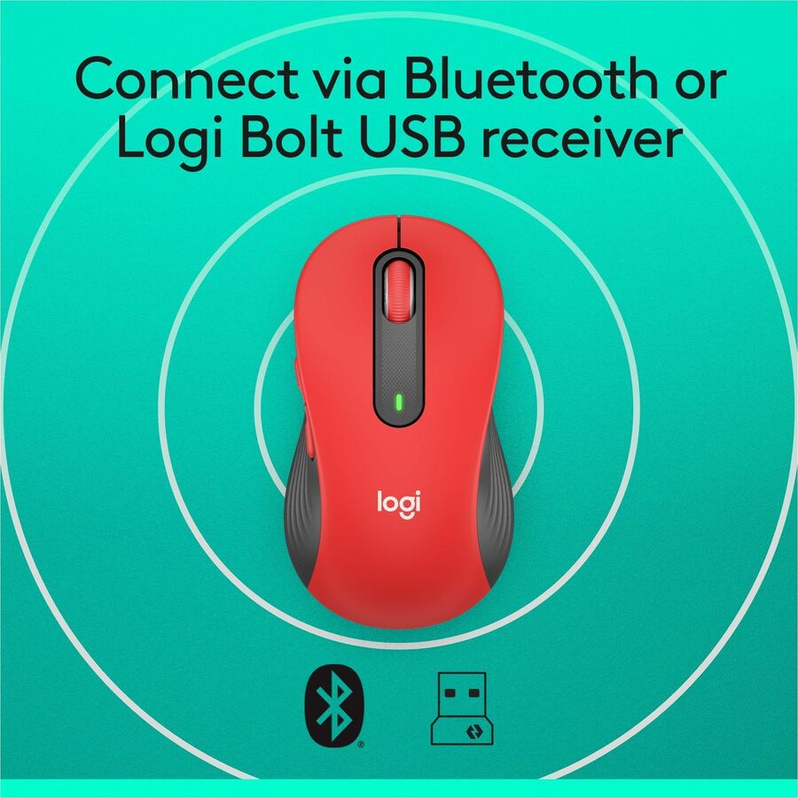 Signature M650 Wireless Mouse, Large, 2.4 GHz Frequency, 33 ft Wireless Range, Right Hand Use, Red