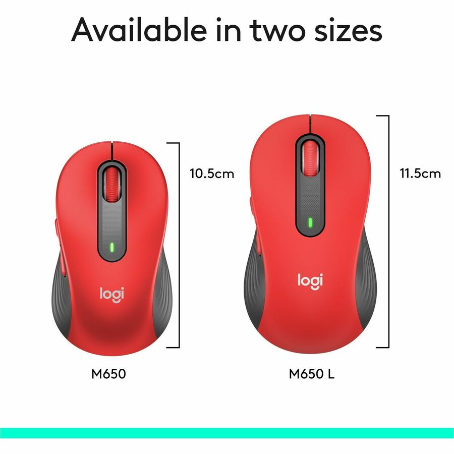 Signature M650 Wireless Mouse, Large, 2.4 GHz Frequency, 33 ft Wireless Range, Right Hand Use, Red