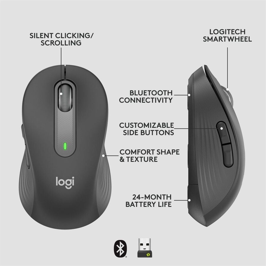 Signature M650 for Business Wireless Mouse, Large, 2.4 GHz Frequency, 33 ft Wireless Range, Right Hand Use, Graphite