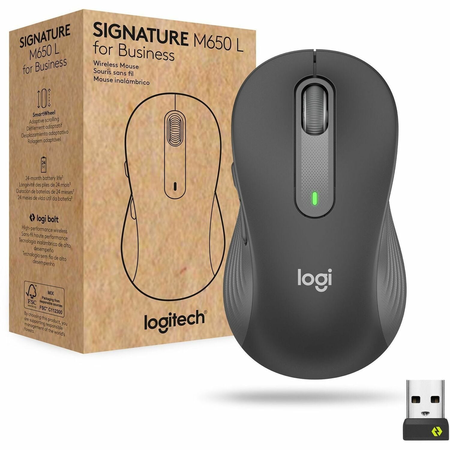 Signature M650 for Business Wireless Mouse, Large, 2.4 GHz Frequency, 33 ft Wireless Range, Right Hand Use, Graphite