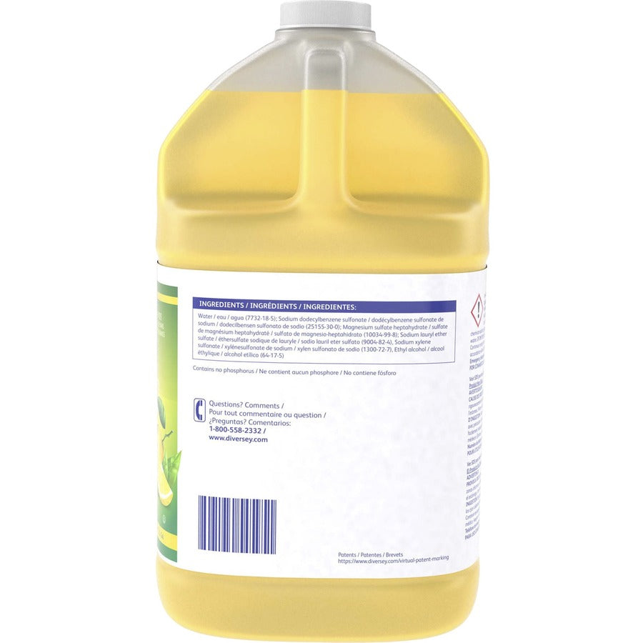 Diversey Limon Pot And Pan Detergent - Ready-To-Use/Concentrate - 128 fl oz (4 quart) - Lemon Fresh Scent - 2 / Carton - pH Balanced, Long Lasting, Pleasant Scent - Yellow