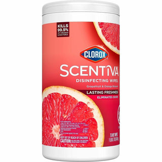 Clorox Scentiva Wipes, Bleach Free Cleaning Wipes - Ready-To-Use - Tahitian Grapefruit Splash Scent - 75 / Tub - 1 Each - Bleach-free, Disinfectant, Deodorize - White