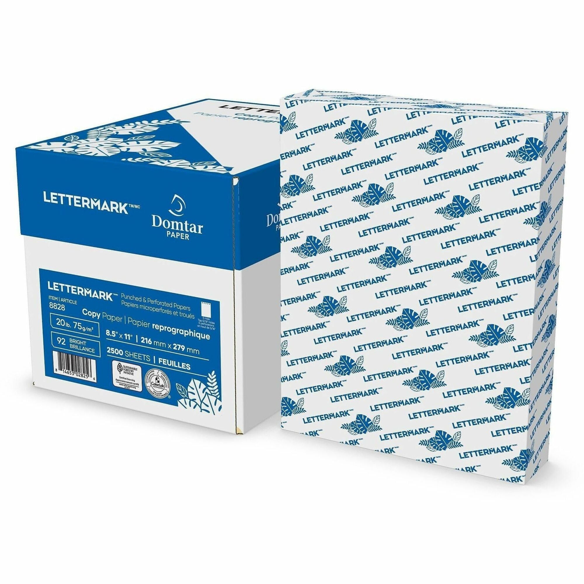Custom Cut-Sheet Copy Paper, 92 Bright, 5-Hole (5/16") Top Punched, 20 lb Bond Weight, 8.5 x 11, White, 500/Ream