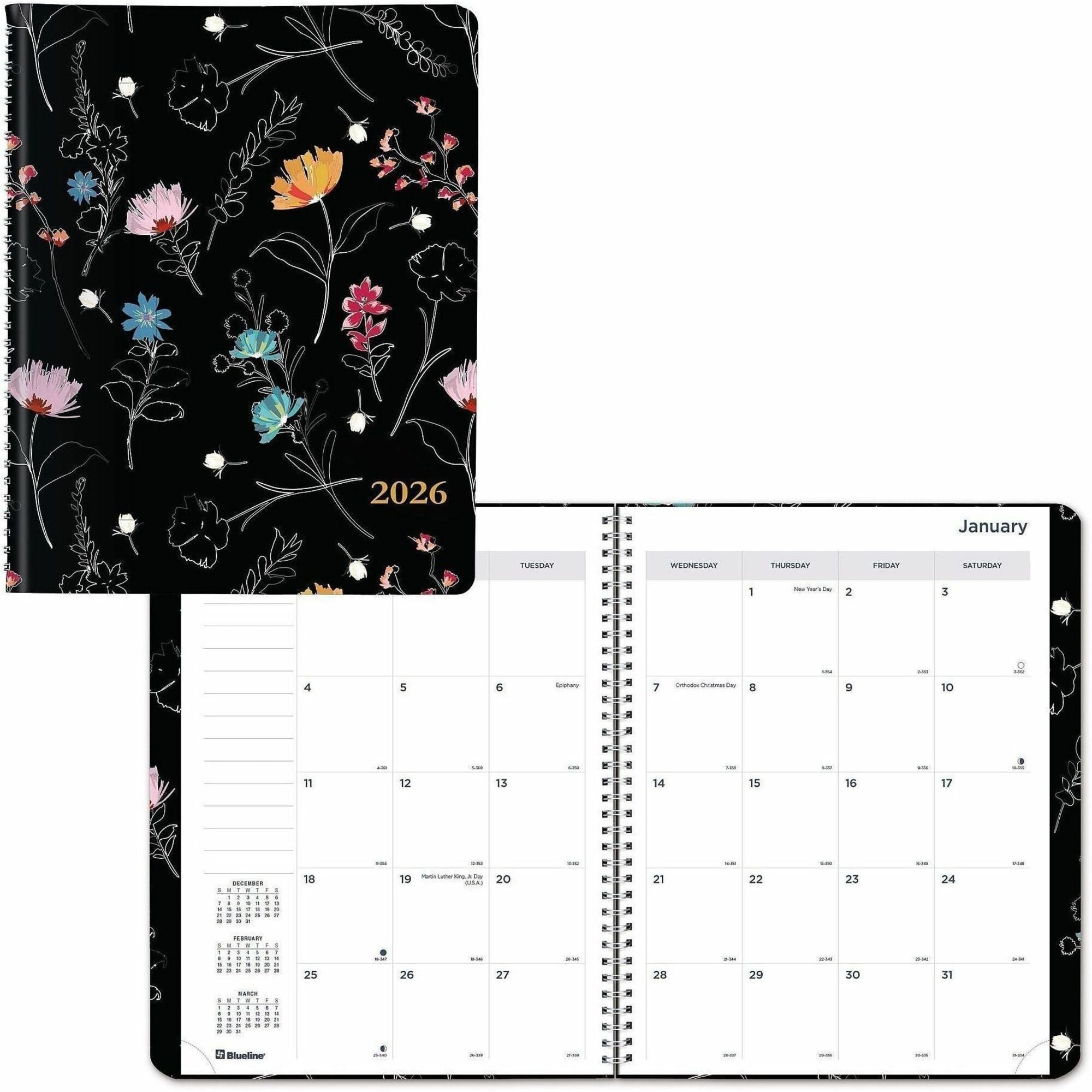 Monthly 14-Month Planner, Floral Watercolor Artwork, 11 x 8.5, Multicolor Cover, 14-Month (Dec to Jan): 2023 to 2025