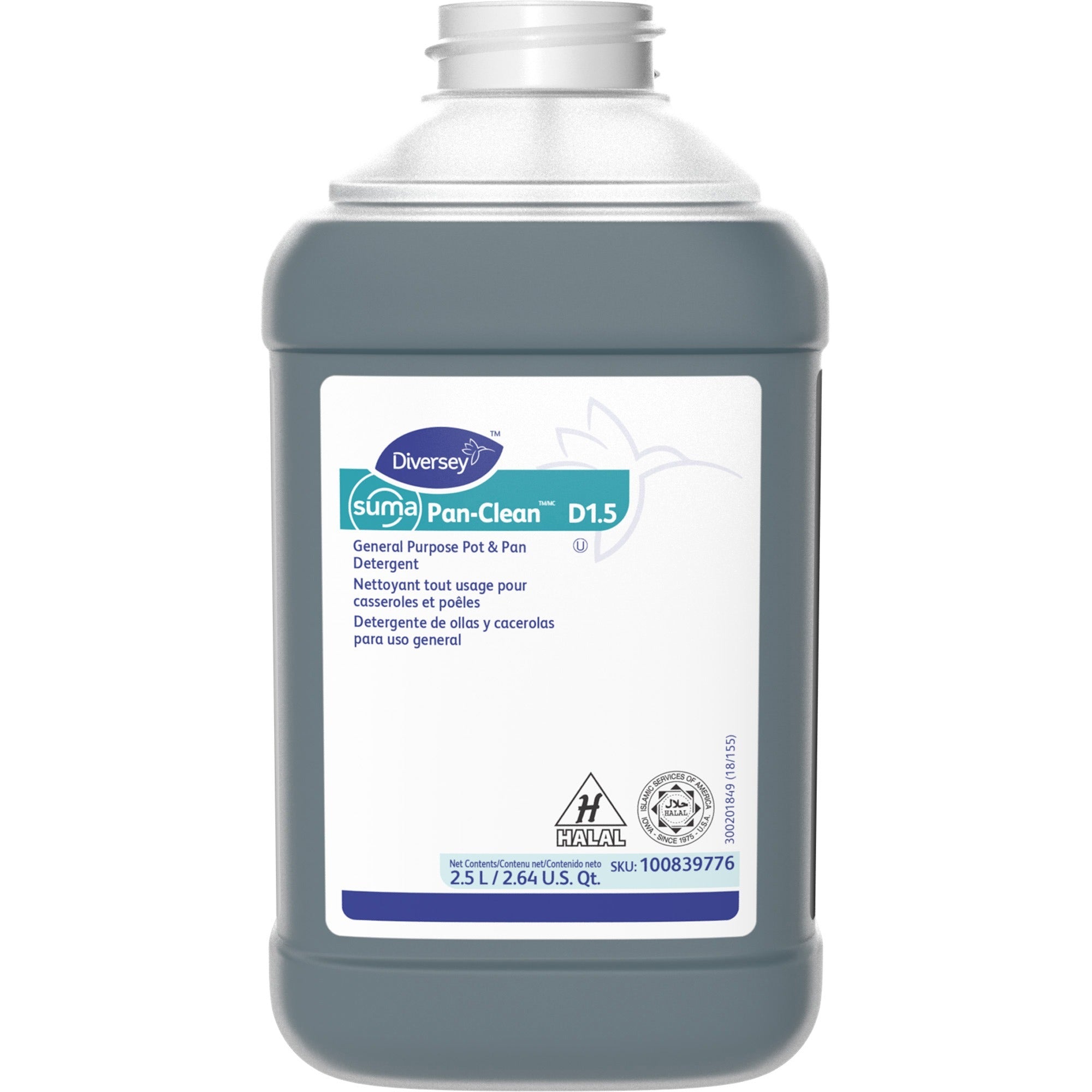Diversey Suma Pan-Clean D1.5 - Concentrate - 84.5 fl oz (2.6 quart) - Floral ScentBottle - 2 / Carton - Non-corrosive, Long Lasting - Blue - 1