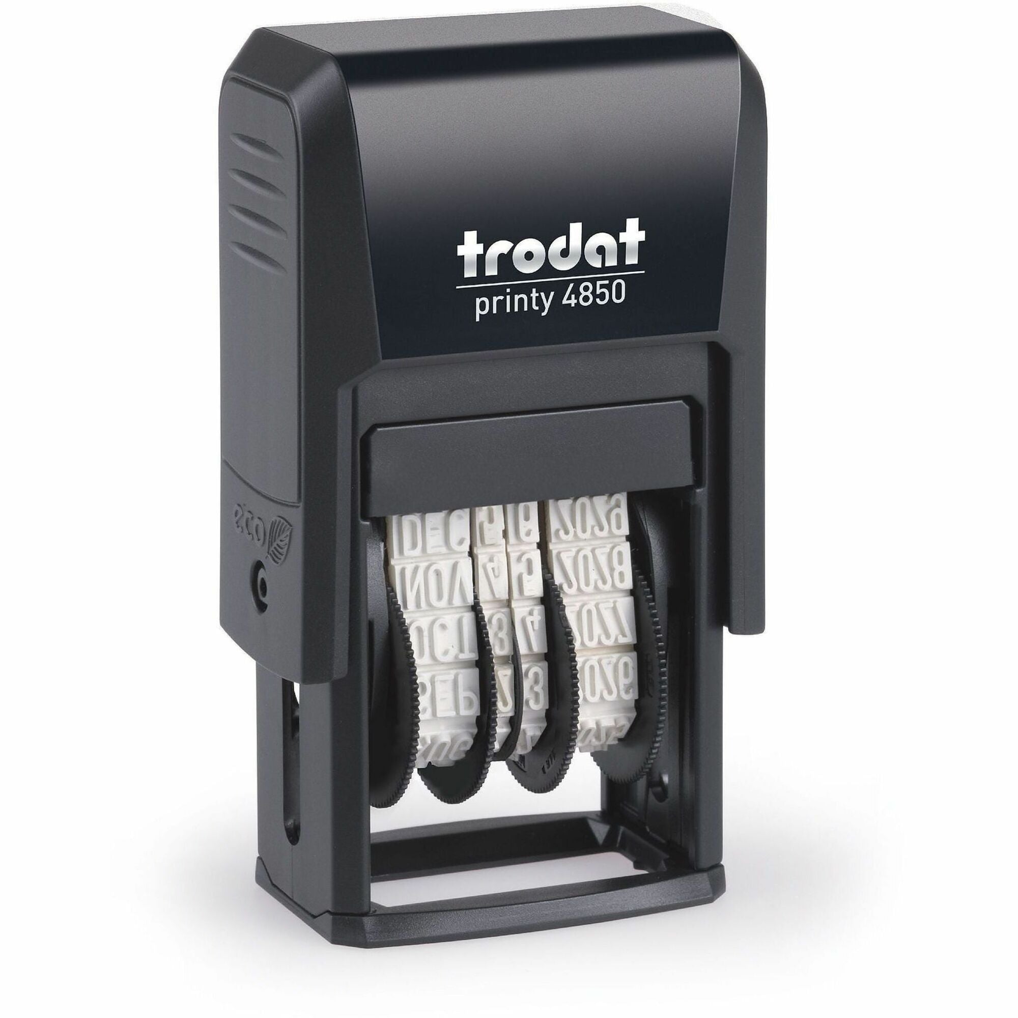 Printy Economy Micro 5-in-1 Date Stamp with Text Plates, Self-Inking, 1" x 0.75", Blue/Red