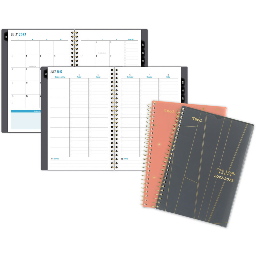five-star-style-planner-small-size-academic-weekly-monthly-12-month-july-june-1-week-1-month-double-page-layout-8-1-2-x-5-1-2-sheet-size-wire-bound-multi-durable-cover-dated-planning-page-tabbed-reference-calendar-unrule_aag1413p200a - 1