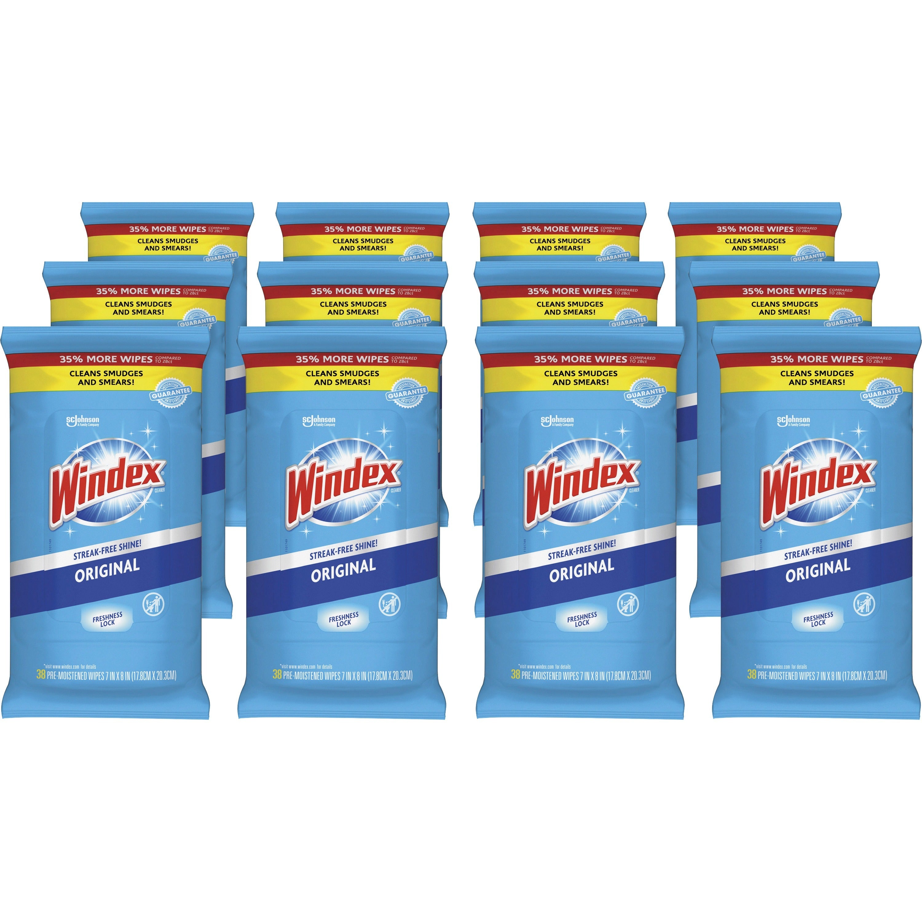 windex-glass-&-surface-wipes-ready-to-use-38-pack-12-carton-streak-free-unscented-chemical-free-white_sjn319251ct - 1